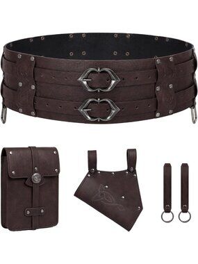 Medieval Wide Belt with Pouch & Sword Frog - Renaissance LARP Cosplay Accessory